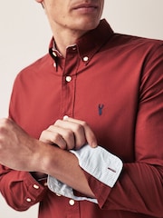 Dark Red Slim Fit Long Sleeve Oxford Shirt - Image 5 of 8