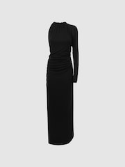 Reiss Black Helena Fitted One-Shoulder Velvet Bow Maxi Dress - Image 2 of 5