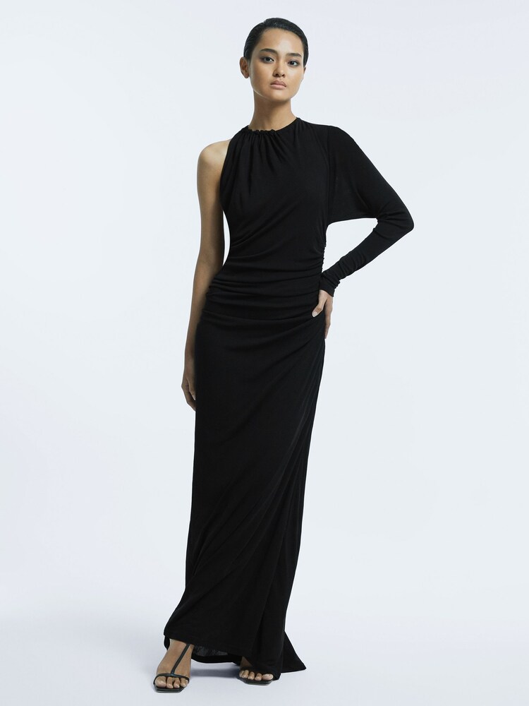 Reiss Black Helena Fitted One-Shoulder Velvet Bow Maxi Dress - Image 5 of 5 Reiss Black Helena Fitted One-Shoulder Velvet Bow Maxi Dress - Image 5 of 5
