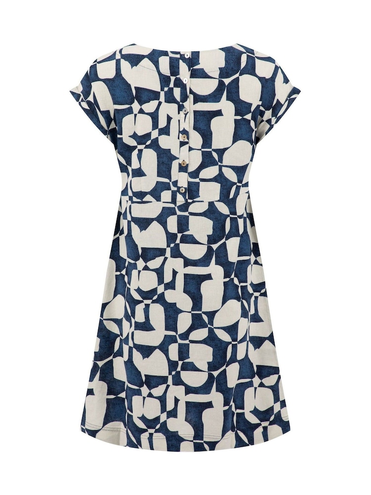 Weird Fish Blue Orlando Printed Shift Dress - Image 7 of 7 Weird Fish Blue Orlando Printed Shift Dress - Image 7 of 7