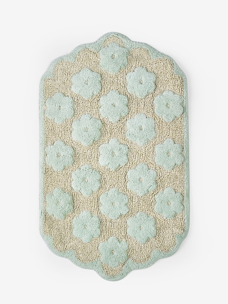 Sage Green Daisy 100% Cotton Bath Mat - Image 3 of 3 Sage Green Daisy 100% Cotton Bath Mat - Image 3 of 3