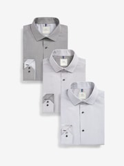 Grey Slim Fit Single Cuff Easy Care Shirts 3 Pack - Image 1 of 15