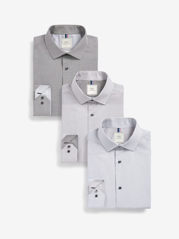 Grey Slim Fit Single Cuff Easy Care Shirts 3 Pack - Image 1 of 15
