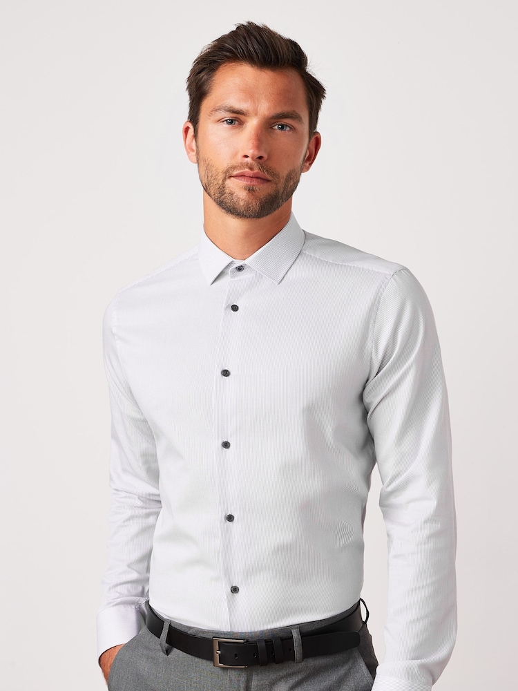 Grey Slim Fit Single Cuff Easy Care Shirts 3 Pack - Image 2 of 15