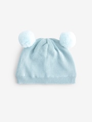 Pale Blue Double Pom Knitted Baby Hat (0mths-2yrs) - Image 1 of 4