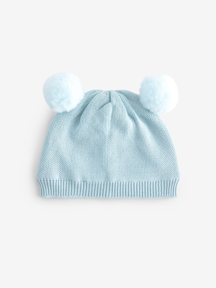 Pale Blue Double Pom Knitted Baby Hat (0mths-2yrs) - Image 1 of 4