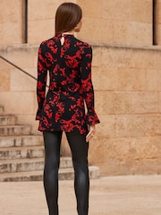 Schwarz - Sosandar Jersey-Top mit Animalprint, Schlüssellochdetail und geriffelten Bündchen - Bild 2 von 5