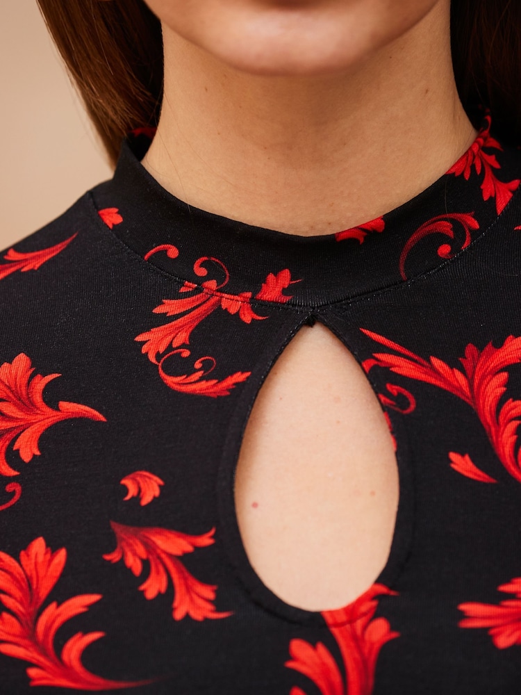 Schwarz - Sosandar Jersey-Top mit Animalprint, Schlüssellochdetail und geriffelten Bündchen - Bild 5 von 5
