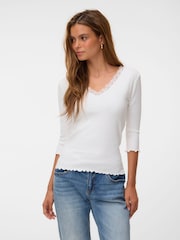 VERO MODA White Lace Trim V-Neck Top - Image 1 of 6