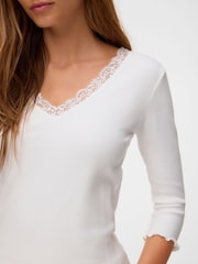 VERO MODA White Lace Trim V-Neck Top - Image 4 of 6