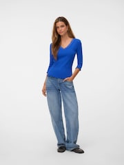 VERO MODA Blue Lace Trim V-Neck Top - Image 2 of 6