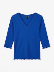 VERO MODA Blue Lace Trim V-Neck Top - Image 5 of 6
