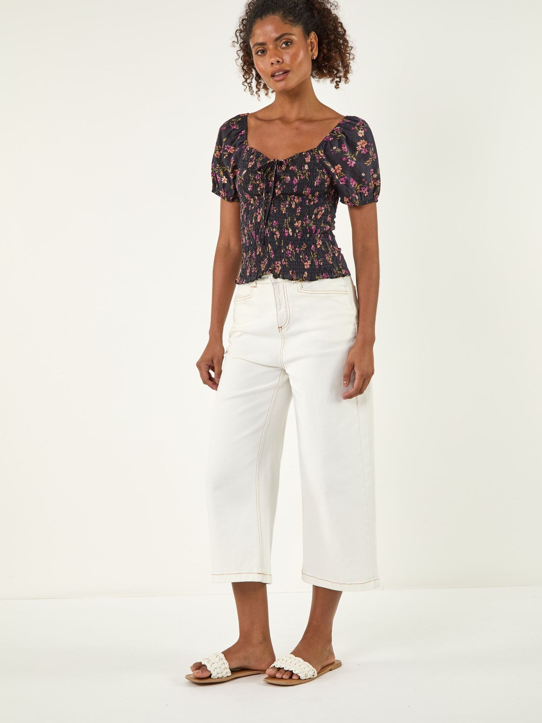 Buy Roman Black Floral Tie Front Top from Next USA