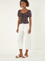 Roman Black Floral Tie Front Top - Image 1 of 4