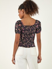 Roman Black Floral Tie Front Top - Image 3 of 4
