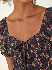 Roman Black Floral Tie Front Top - Image 4 of 4