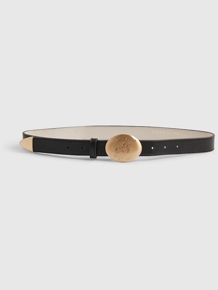 River Island Black Olivia Attwood Horse Buckle Belt - Image 1 of 2 River Island Black Olivia Attwood Horse Buckle Belt - Image 1 of 2