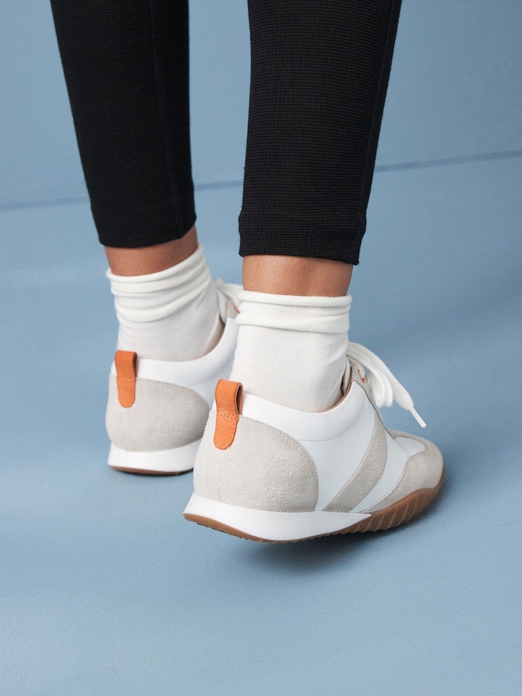 White Signature Leather Slim Sole Retro Trainers - Image 4 of 10