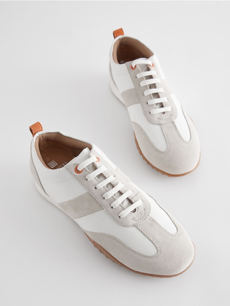 White Signature Leather Slim Sole Retro Trainers - Image 6 of 10