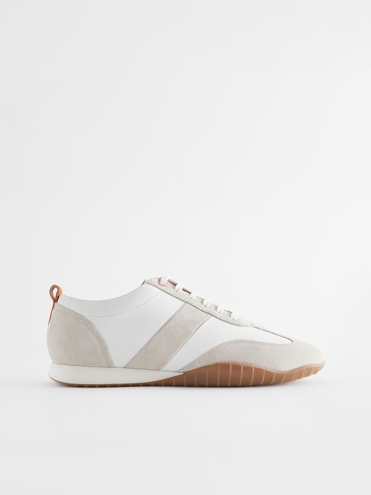 White Signature Leather Slim Sole Retro Trainers - Image 7 of 10