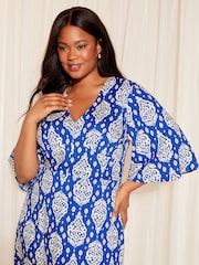 Curves Like These Blue Flutter Sleeve Midi Dress - Image 2 of 4