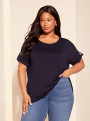 Curves Like These Navy Blue Turn Back Sleeve Tunic - Image 1 of 4