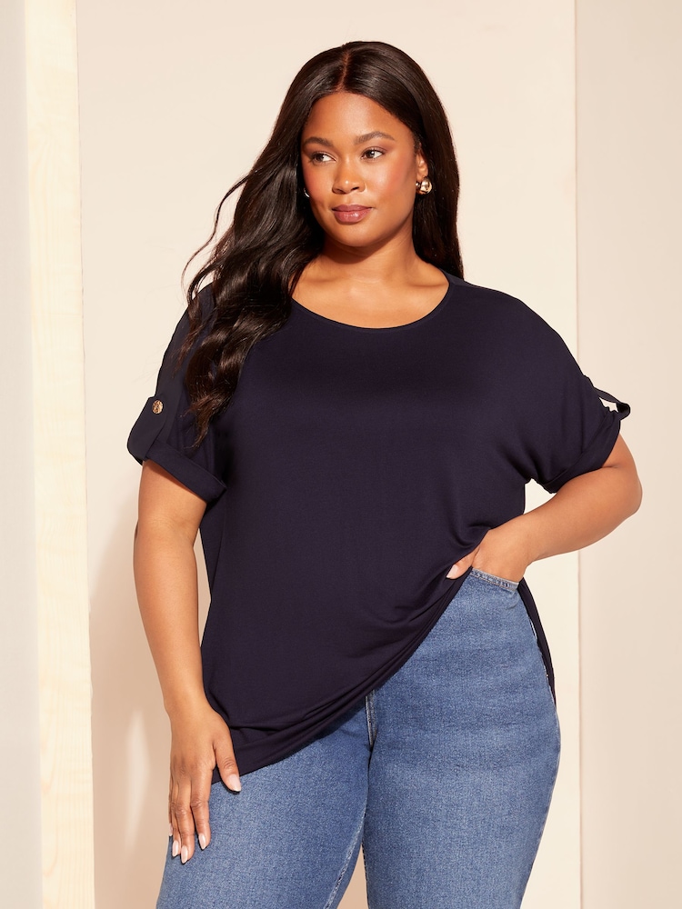 Curves Like These Navy Blue Turn Back Sleeve Tunic - Image 1 of 4