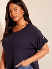 Curves Like These Navy Blue Turn Back Sleeve Tunic - Image 2 of 4