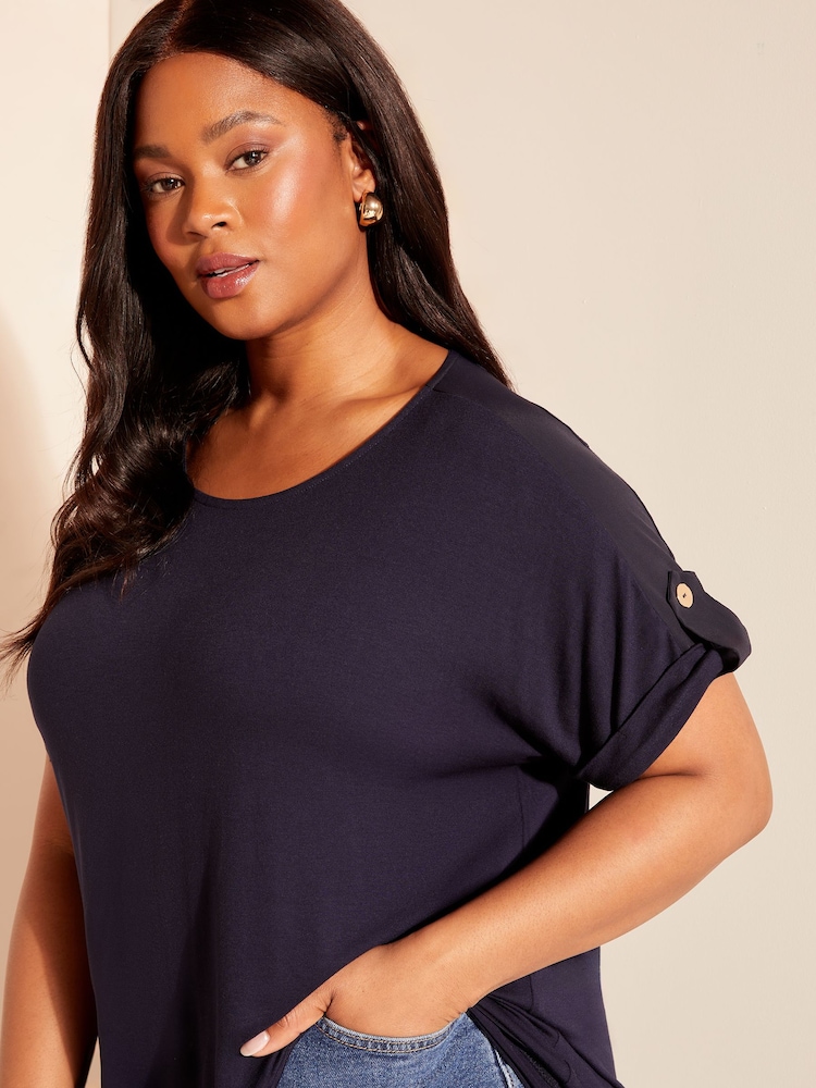 Curves Like These Navy Blue Turn Back Sleeve Tunic - Image 2 of 4