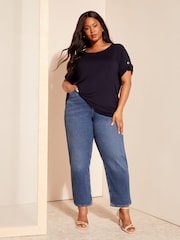 Curves Like These Navy Blue Turn Back Sleeve Tunic - Image 3 of 4