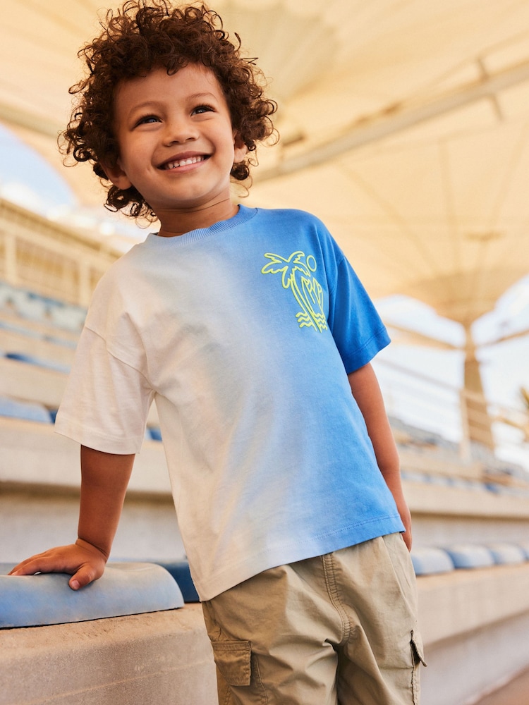 Blue/White Back Print 100% Cotton Short Sleeve T-Shirt (3mths-7yrs) - Image 2 of 6