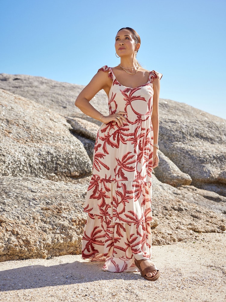 Myleene Klass Cream Palm Printed Tiered Sun Dress - Image 1 of 2