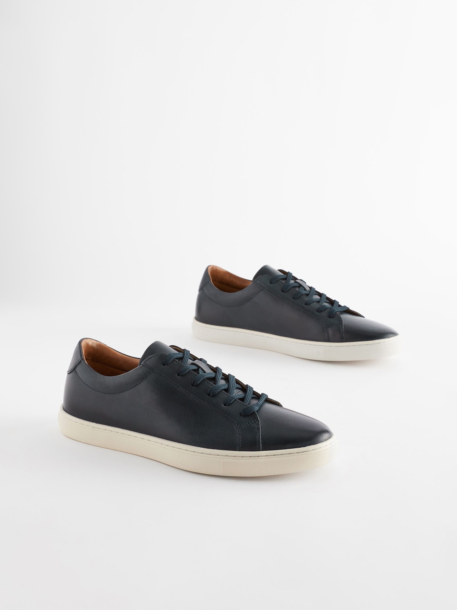 Navy Blue Leather Trainers
