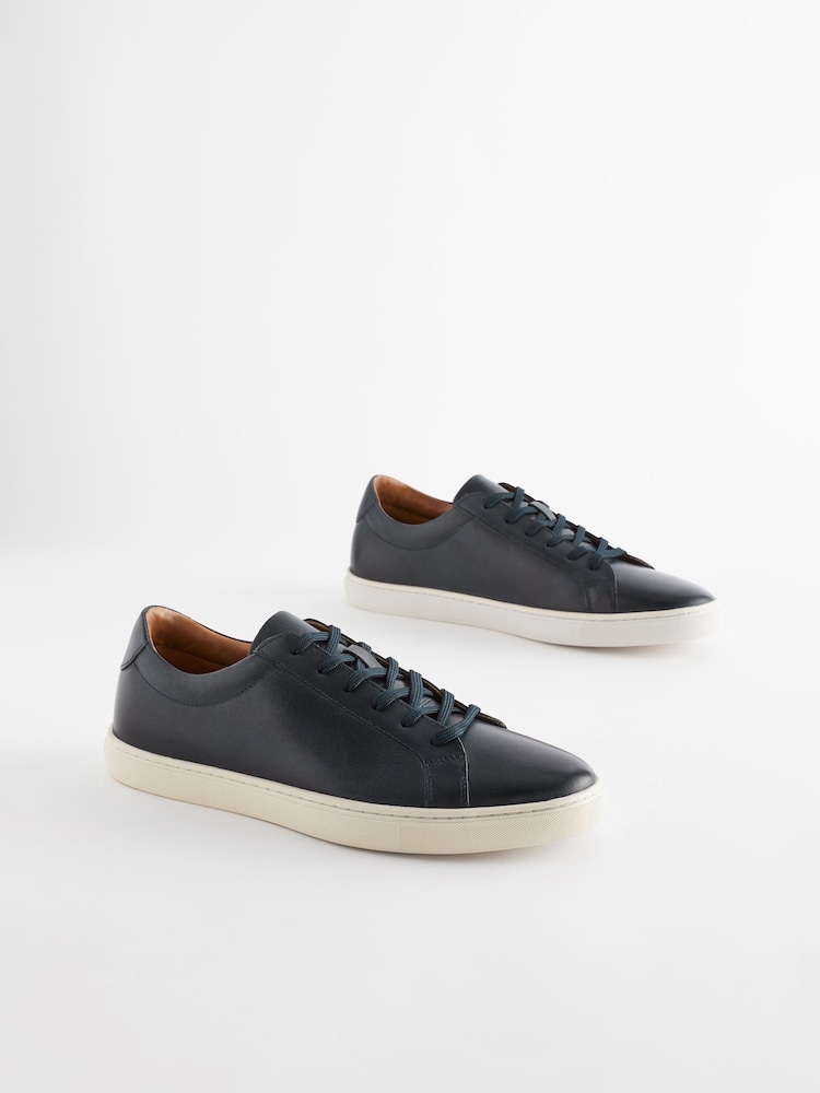 Navy Blue Leather Trainers - Image 1 of 6