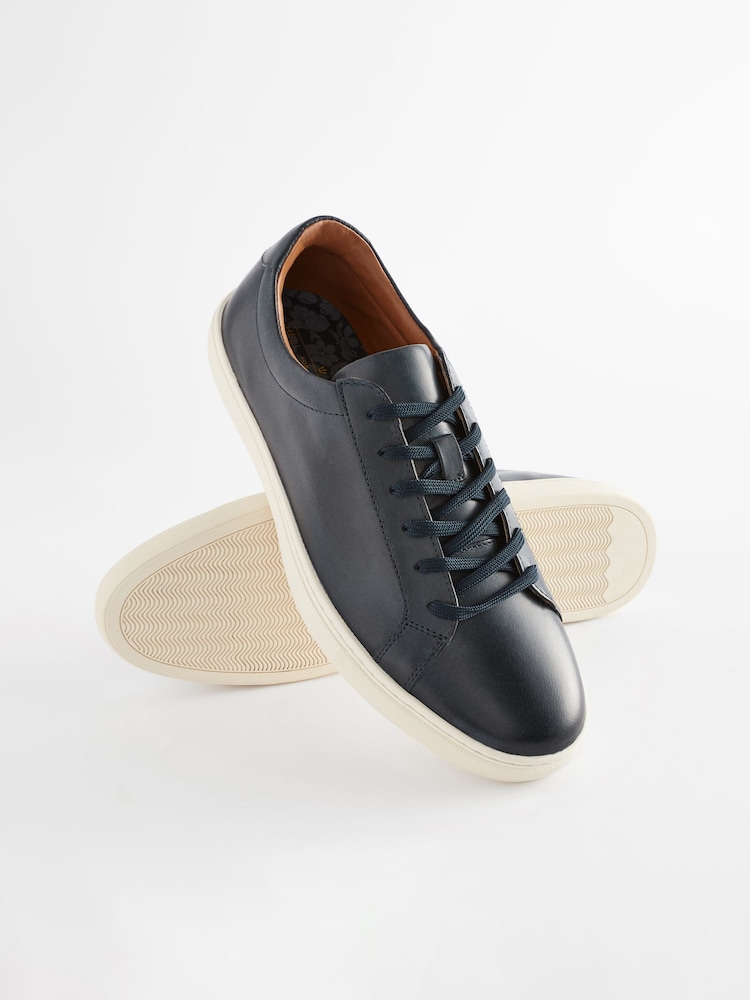 Navy Blue Leather Trainers - Image 3 of 6