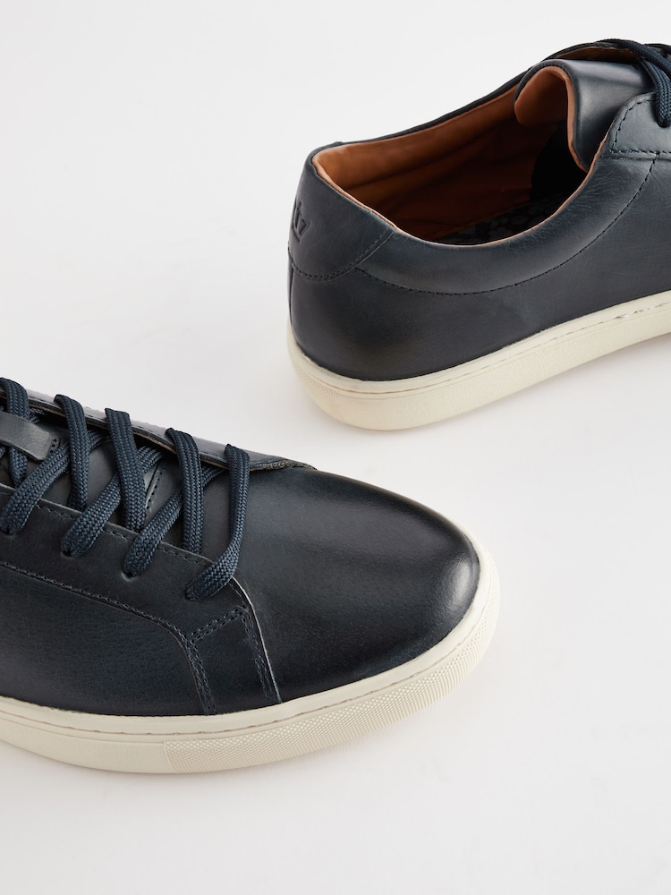 Navy Blue Leather Trainers - Image 4 of 6