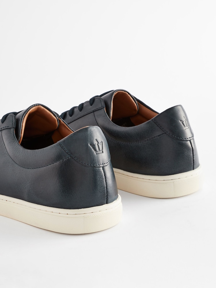 Navy Blue Leather Trainers - Image 5 of 6