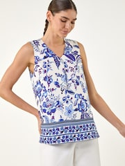 Roman Blue Floral Mono Border Print Vest - Image 1 of 4
