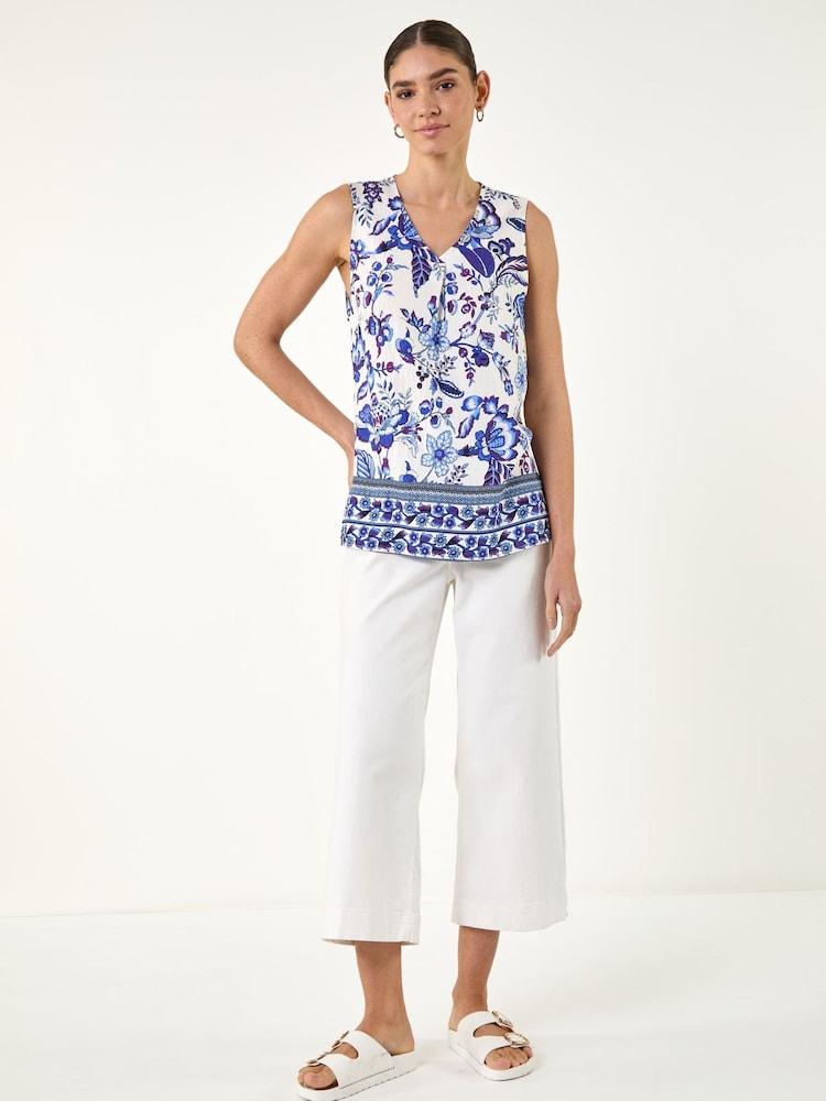 Roman Blue Floral Mono Border Print Vest - Image 2 of 4