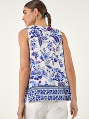 Roman Blue Floral Mono Border Print Vest - Image 3 of 4