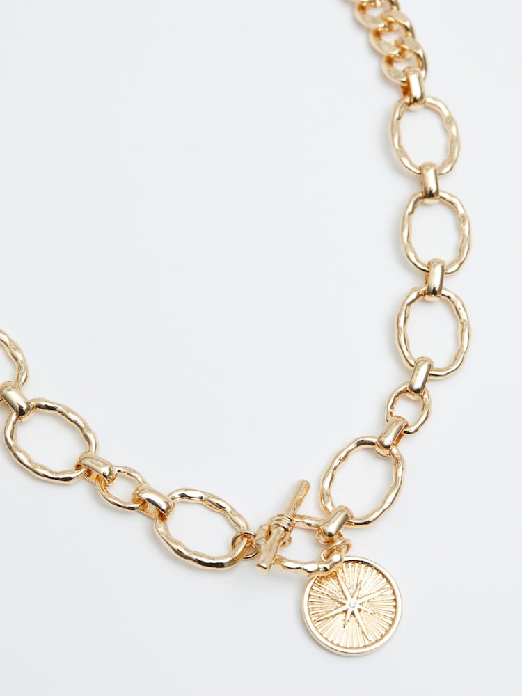 Mood Gold Tone Textured Lariat Chain Medallion Necklace - Image 2 of 2 Mood Gold Tone Textured Lariat Chain Medallion Necklace - Image 2 of 2