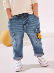 Mid Blue Denim with Tiger 100% Cotton Cargo Jeans (3mths-7yrs) - Image 2 of 7