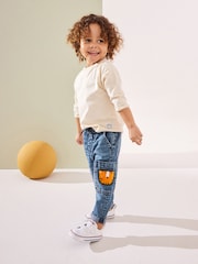 Mid Blue Denim with Tiger 100% Cotton Cargo Jeans (3mths-7yrs) - Image 4 of 7