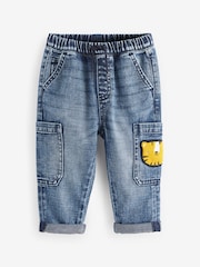 Mid Blue Denim with Tiger 100% Cotton Cargo Jeans (3mths-7yrs) - Image 5 of 7
