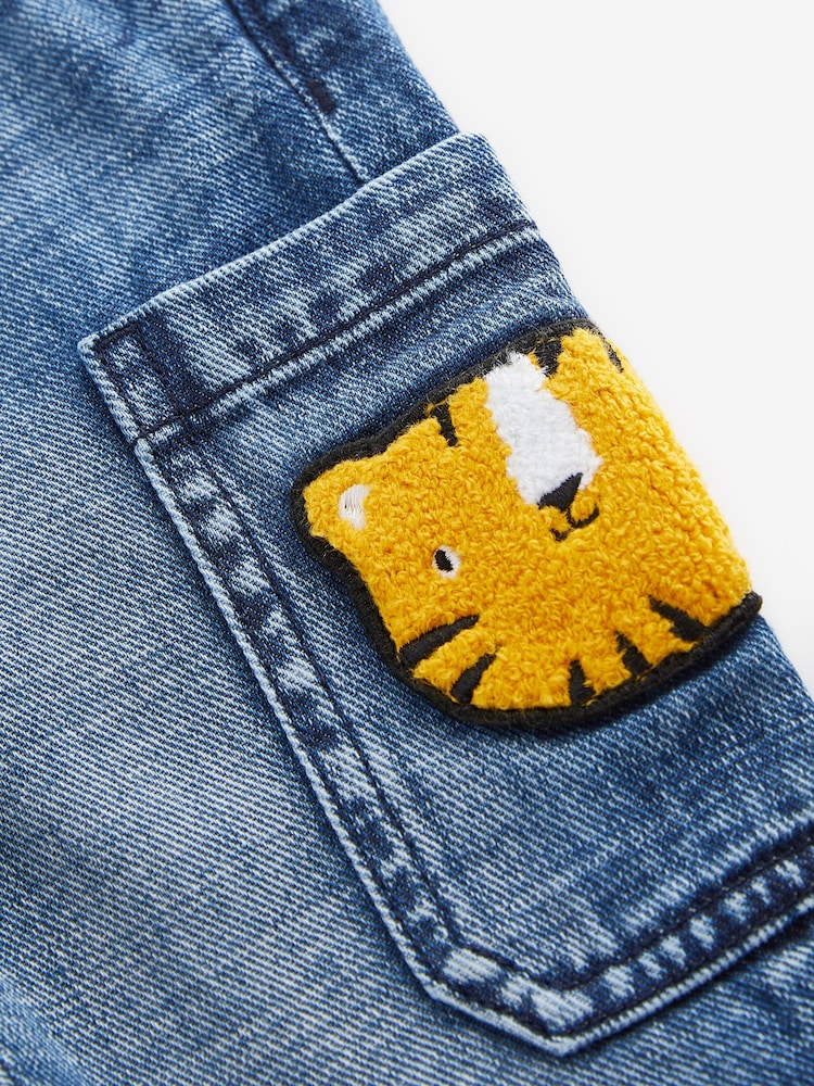 Mid Blue Denim with Tiger 100% Cotton Cargo Jeans (3mths-7yrs) - Image 7 of 7