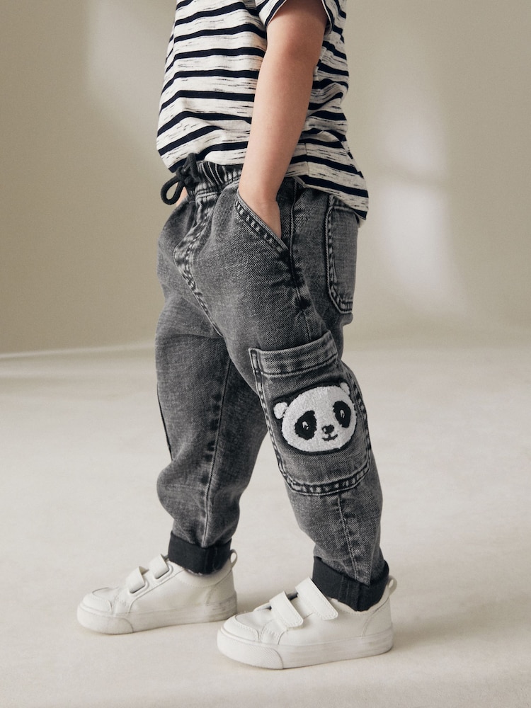 Black Denim with Panda 100% Cotton Cargo Jeans (3mths-7yrs) - Image 2 of 8