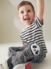 Black Denim with Panda 100% Cotton Cargo Jeans (3mths-7yrs) - Image 3 of 8