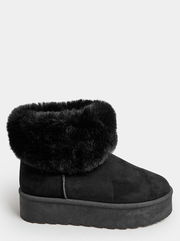 Yours Curve Black Wide Fit Platform Collar Boots - Image 2 of 5 Yours Curve Black Wide Fit Platform Collar Boots - Image 2 of 5