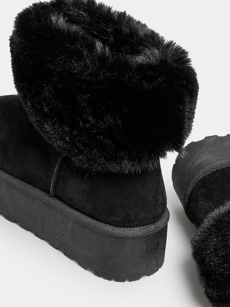 Yours Curve Black Wide Fit Platform Collar Boots - Image 5 of 5 Yours Curve Black Wide Fit Platform Collar Boots - Image 5 of 5