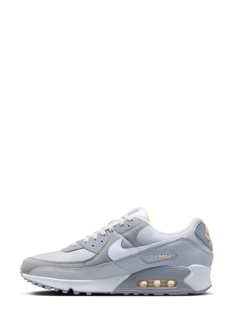 Nike Light Grey Air Max 90 Trainers - Image 4 of 10